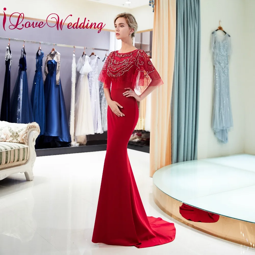 ILoveWedding овальным воротником тяжелый с бисером темно-синее спандекс Русалка
