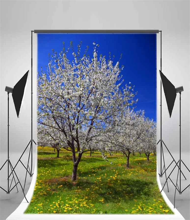 Фотофон Laeacco с весенними цветами и деревьями сценический фон для фотосъемки