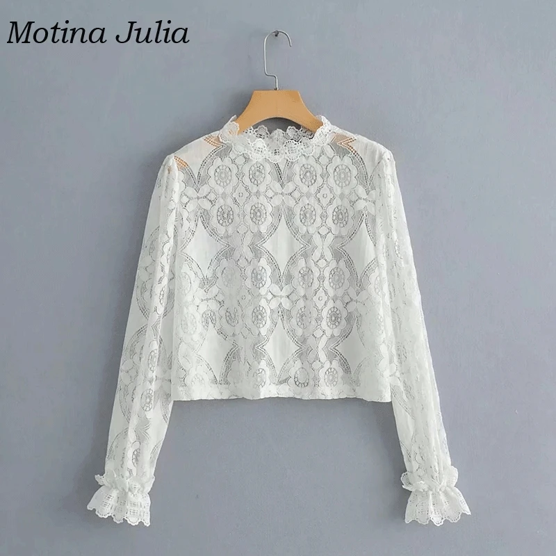 Motina Julia 2019 летние кружевные блузки с цветами рубашка кружевная юбка длинным