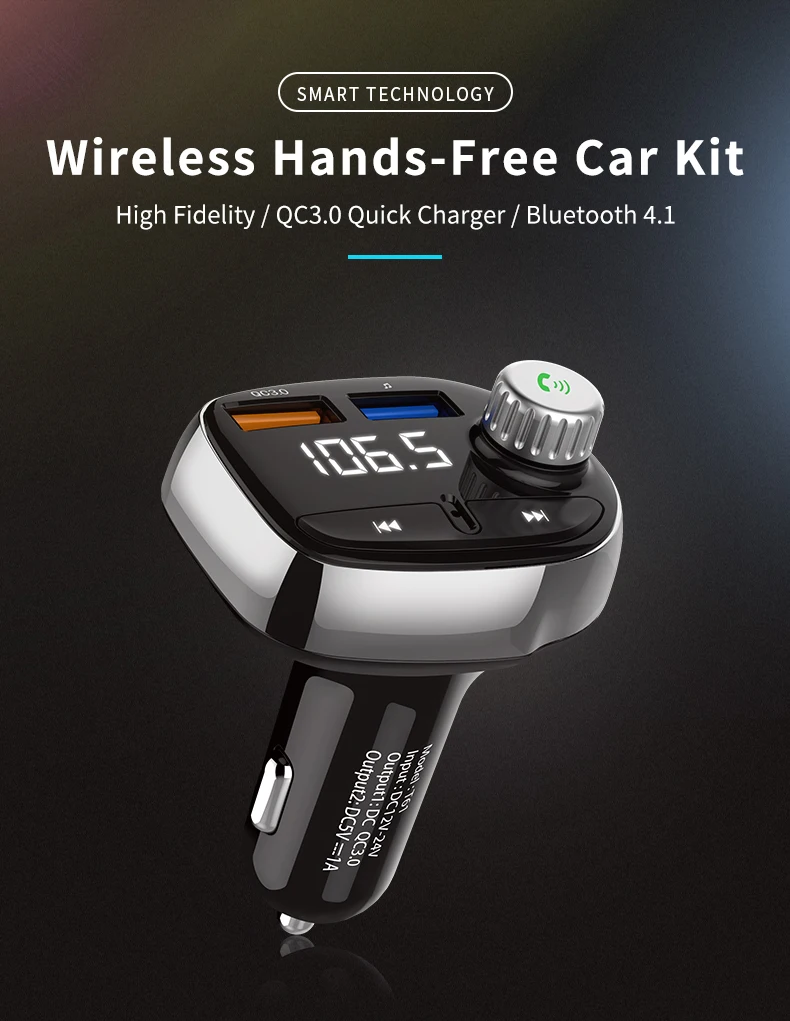 KORSEED QC3.0 быстрое двойное USB Автомобильное зарядное устройство Bluetooth навигация fm-передатчик радио музыка Mp3 плеер беспроводной Hands-free автомобильный комплект