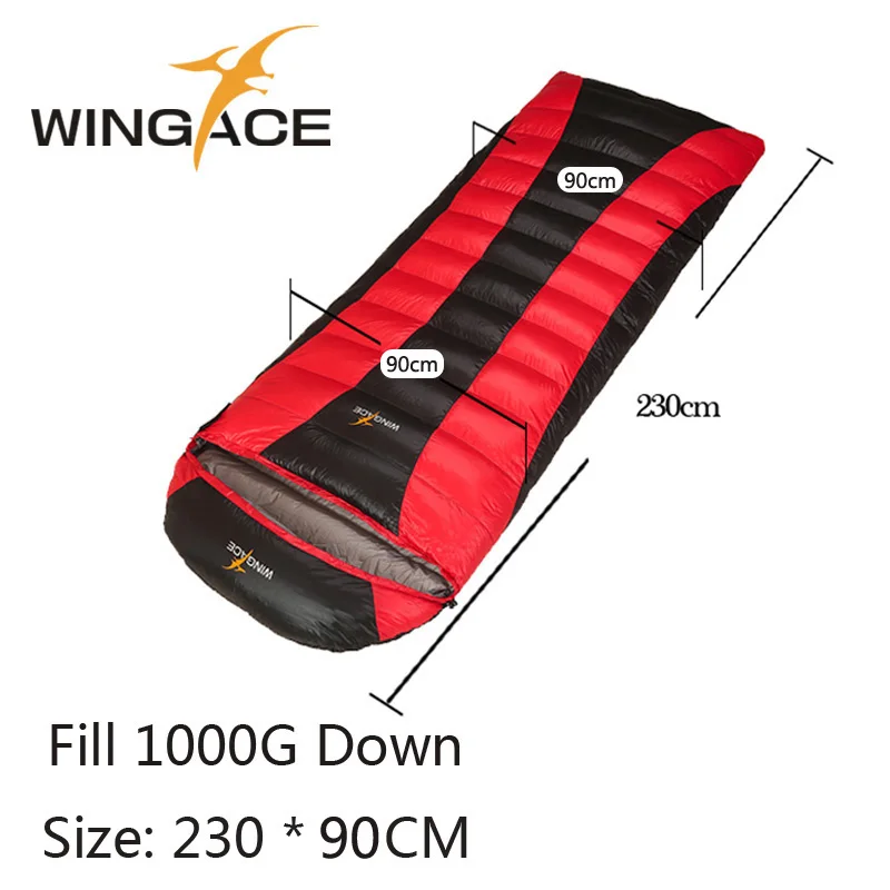 WINGACE, наполнитель 1000 г, утиный пух, спальный мешок для путешествий на открытом воздухе, ультралегкий конверт, походный спальный мешок для взрослых, туристическое снаряжение - Цвет: 230cm Red