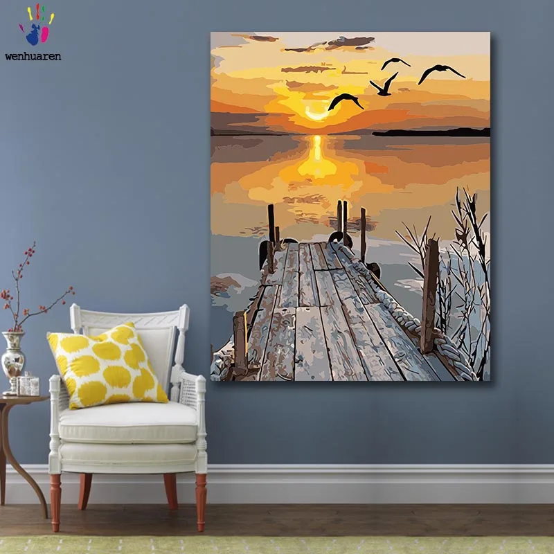 DIY раскраска краска по номерам закат в море картины с комплекты 40x50