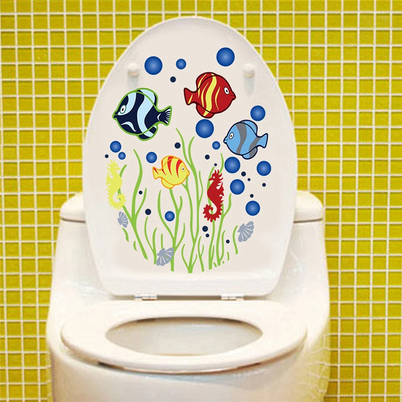 Красочные Sealife рыбы Туалет наклейки на сиденья ванная комната украшения Diy