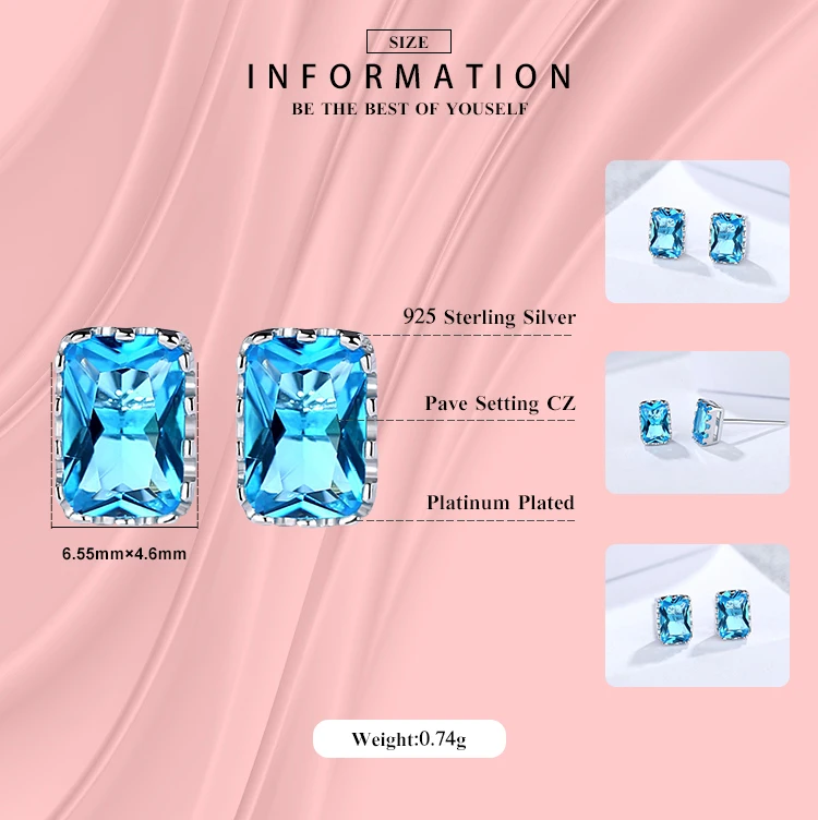 Modian Роскошные 100% 925 стерлингового серебра прямоугольник синего цвета со стразами