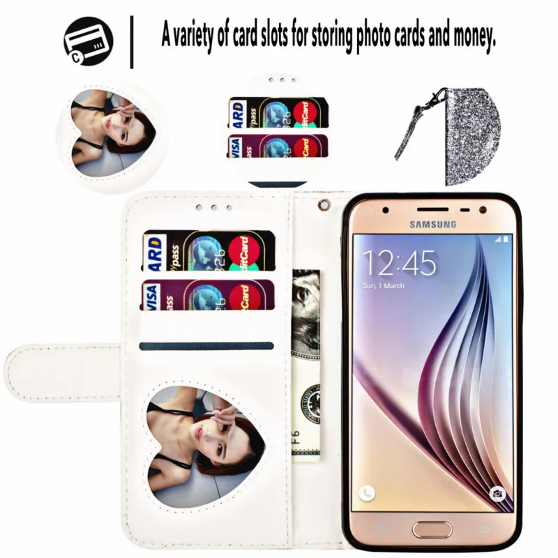 С сияющими блестками молния кошелек-чехол для samsung Galaxy J4 J6 плюс A7 магнит кожаный чехол для samsung J3 J5 J7 крышка