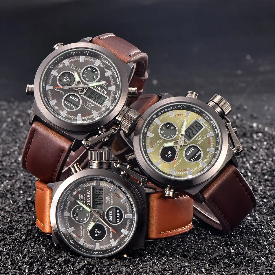 

Mens Wrist Wristwatch Quartz Sport Military Army LED Analog Stainless Steel Sports Watches Man Electronic Watch