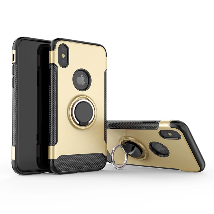 golden Чехол-броня для iPhone X, ударопрочный, регулируемое кольцо из мягкого ТПУ+ жесткого поликарбоната, дизайнерский чехол с логотипом для iPhone XR XS Max - Цвет: golden
