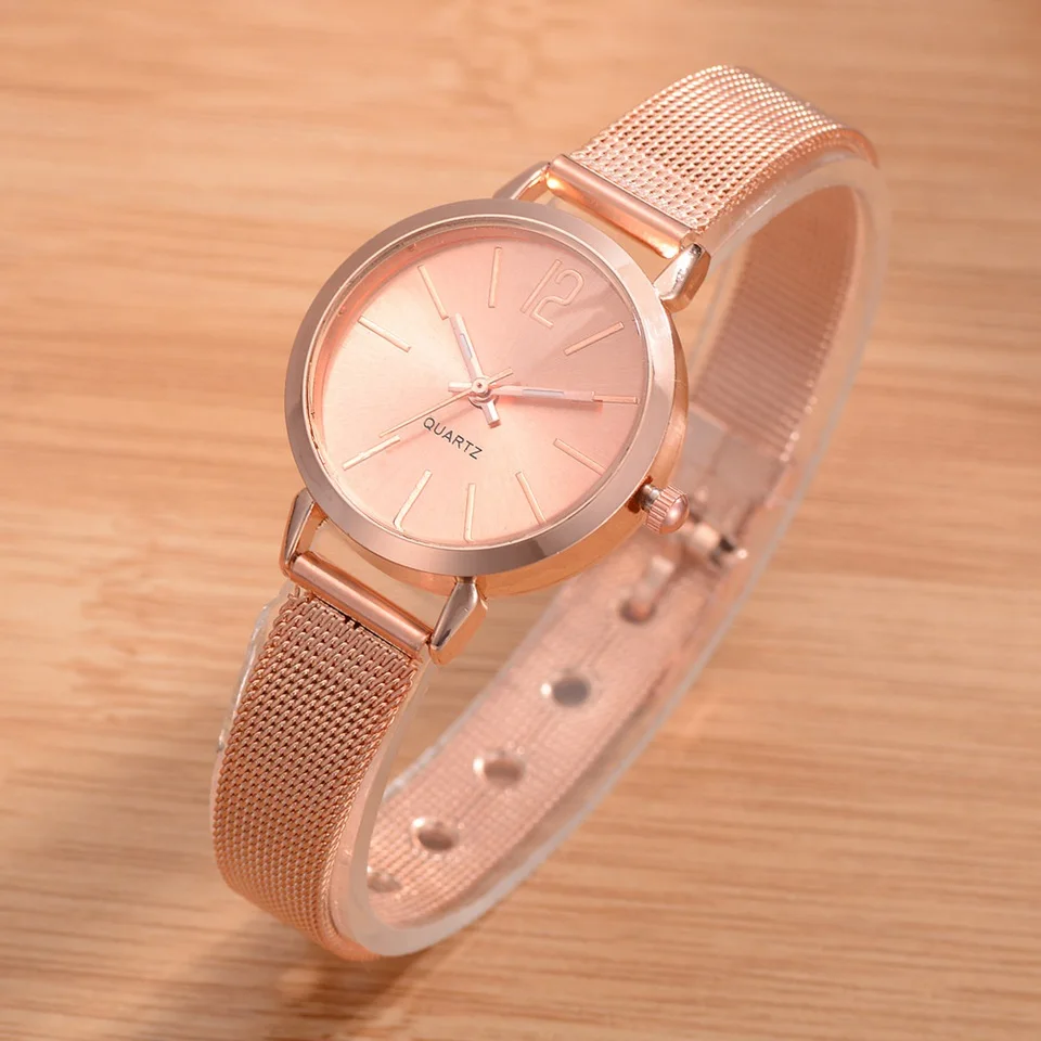 Женские кварцевые часы с сетчатым браслетом из нержавеющей стали|Женские