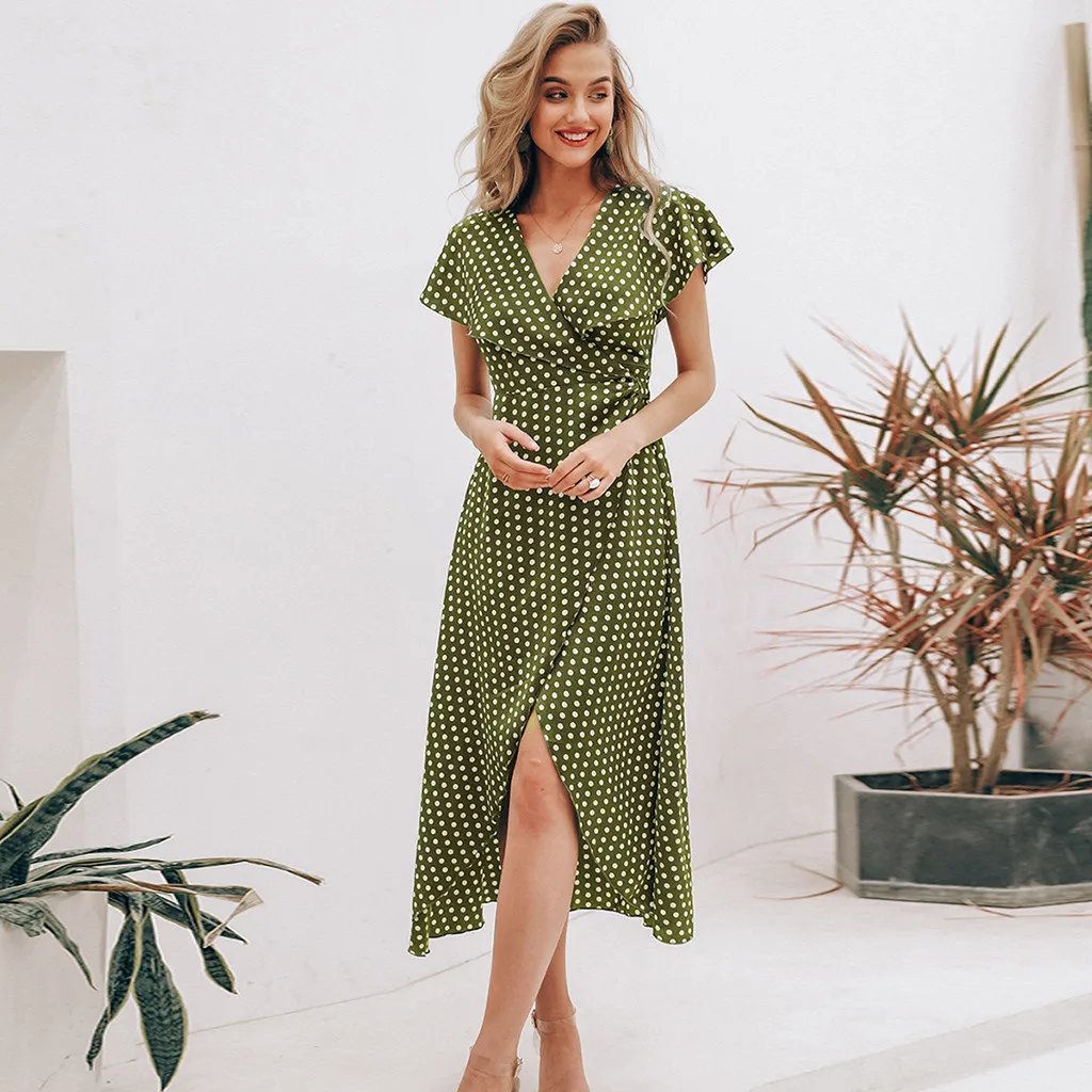 2019 летнее платье новое модное весеннее женское с v образным вырезом Длинное Макси