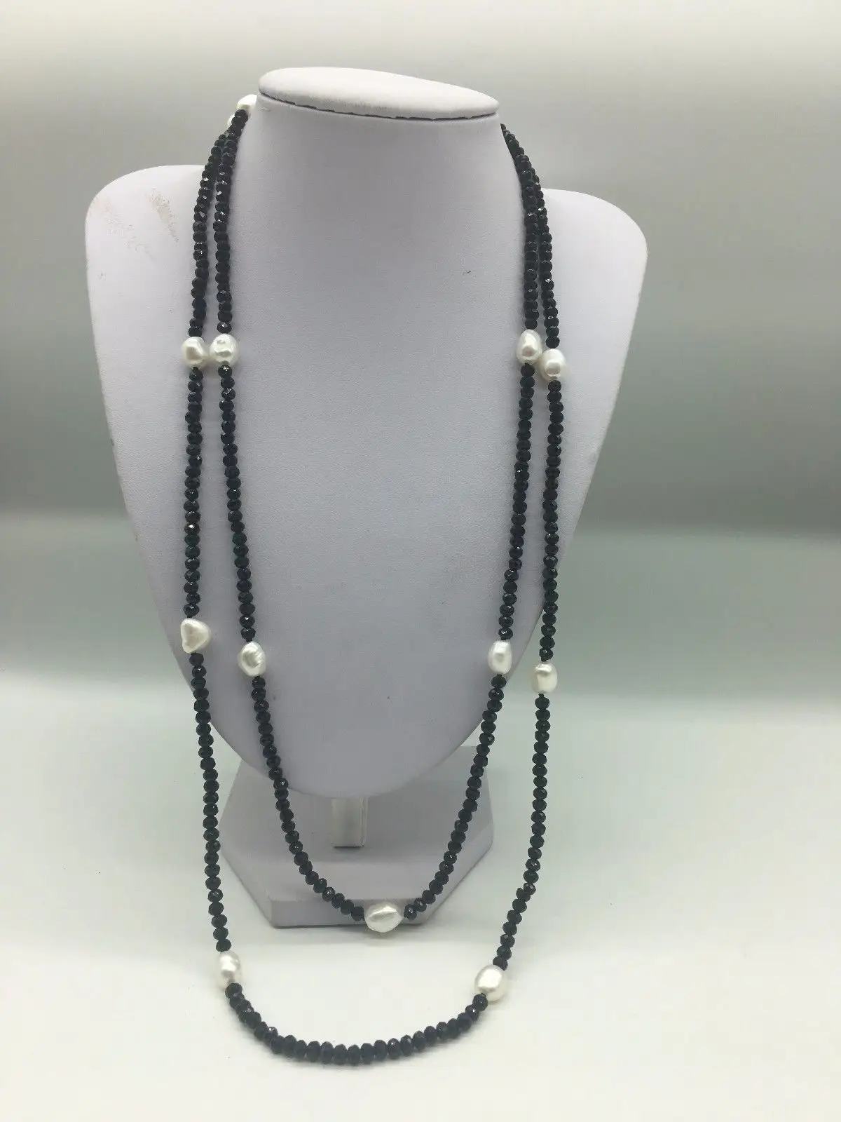 LJHMYString черное ожерелье с блестящим белым пресноводным жемчугом длинное 50 дюймов