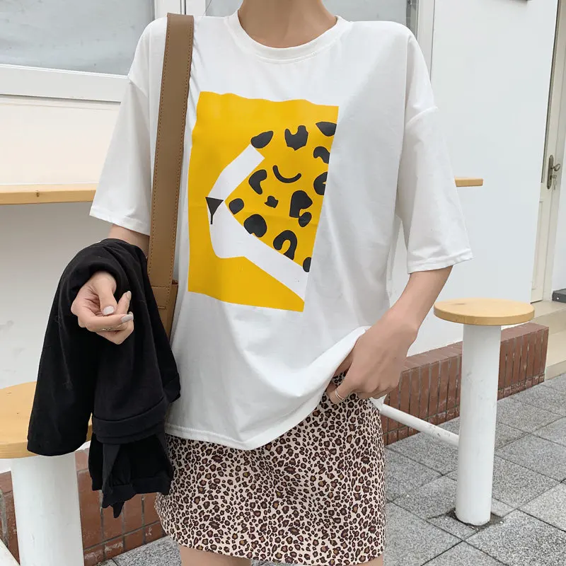 Новинка 2019 года Летняя Повседневная футболка с милым принтом в виде