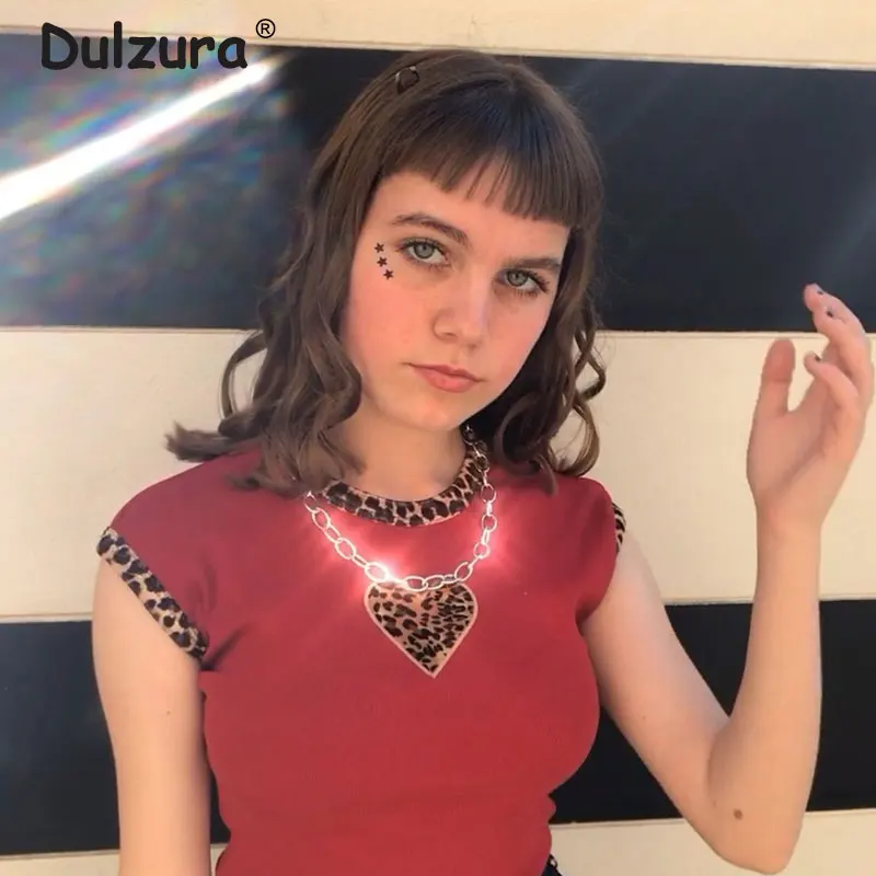 Женский леопардовый топ с принтом сердечек укороченный Харадзюку в стиле