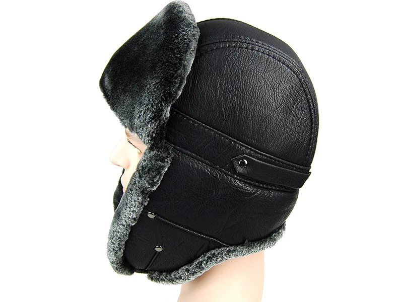Зимняя шапка для мужчин FauxLeather Leifeng шапки русские мужские хорошего качества Искусственный Мех теплая меховая шапка мех с твердыми ушами оригинальная крышка B-7219