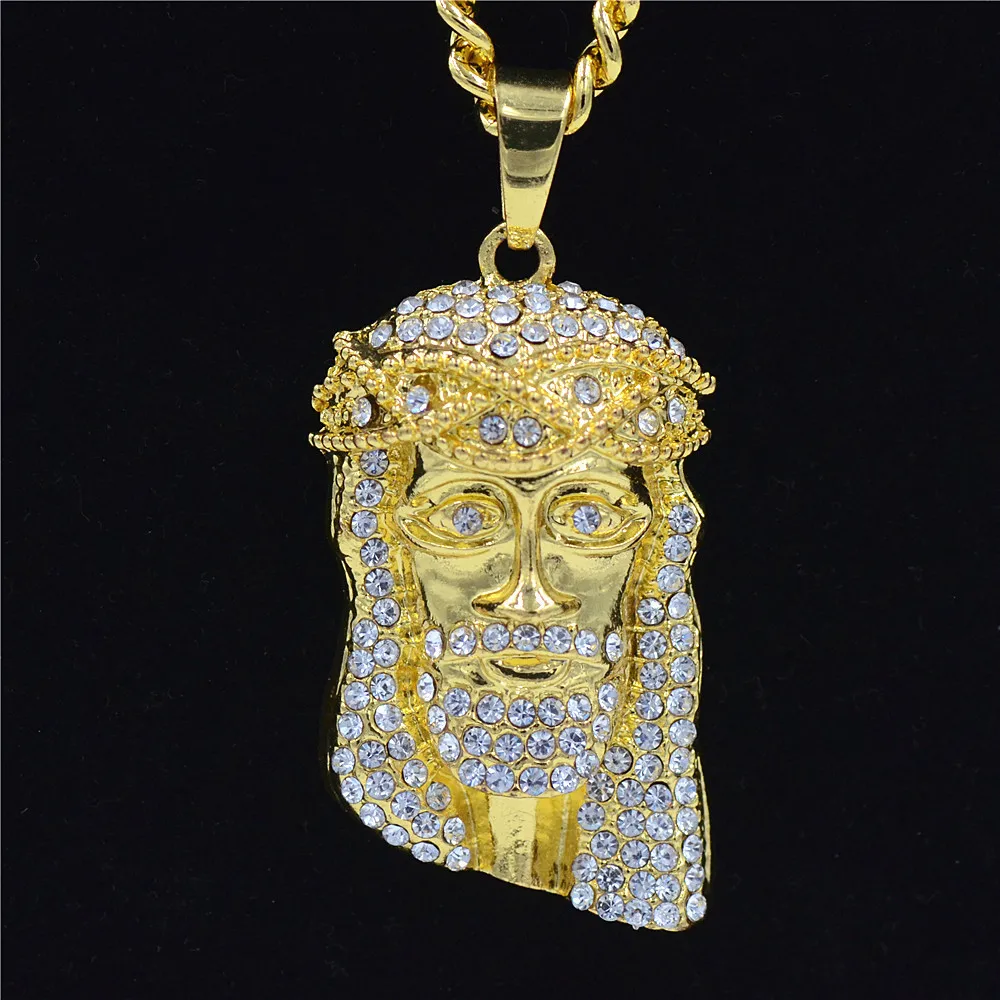 Ожерелье в виде головы Иисуса стиле хип-хоп с кристаллом цирконием для подарка на
