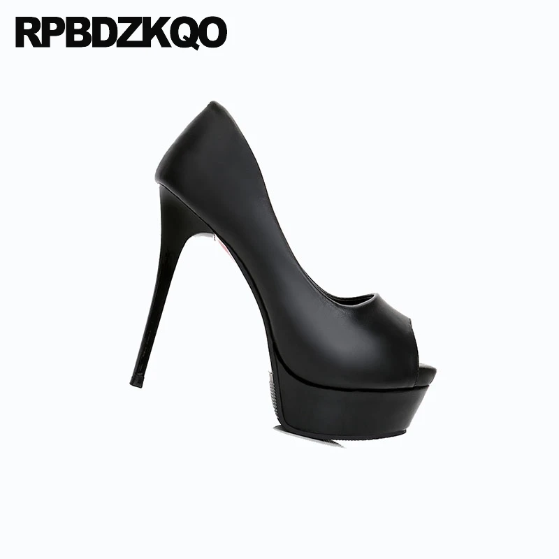 Scarpin Платформа Подглядывать открытым носом ультра Размер 4 34 14cm обувь дешево