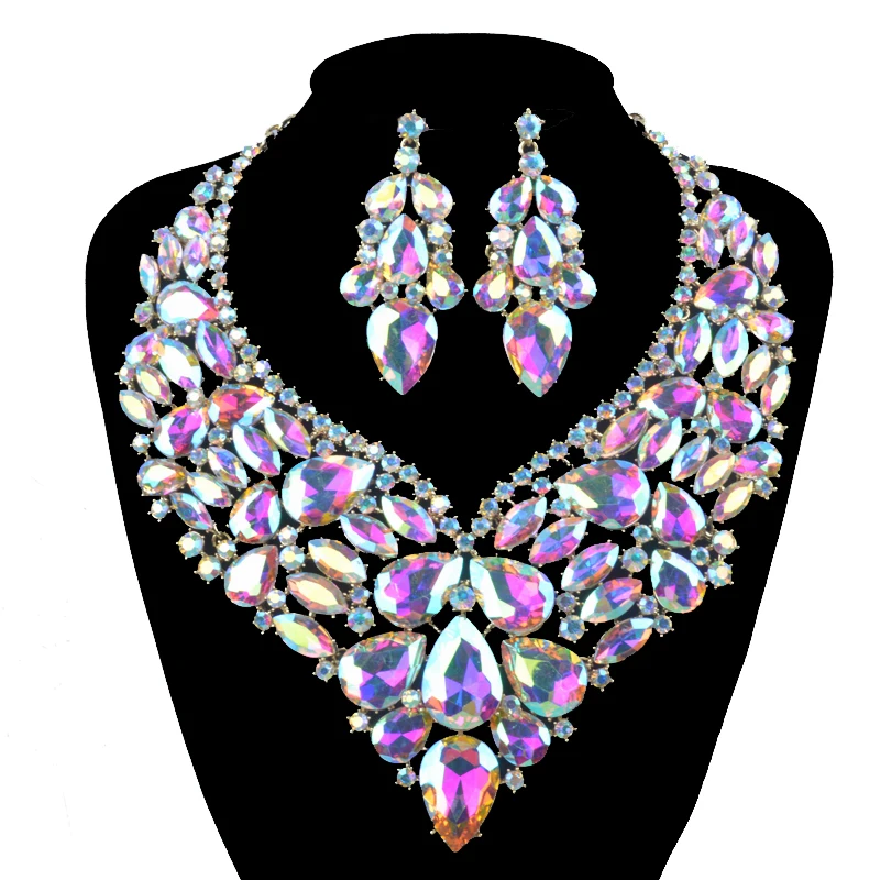 

Bridal wedding Jewelry sets shining AB rhinestone crystal women necklace and earrings set fashion big statement dress jewelry