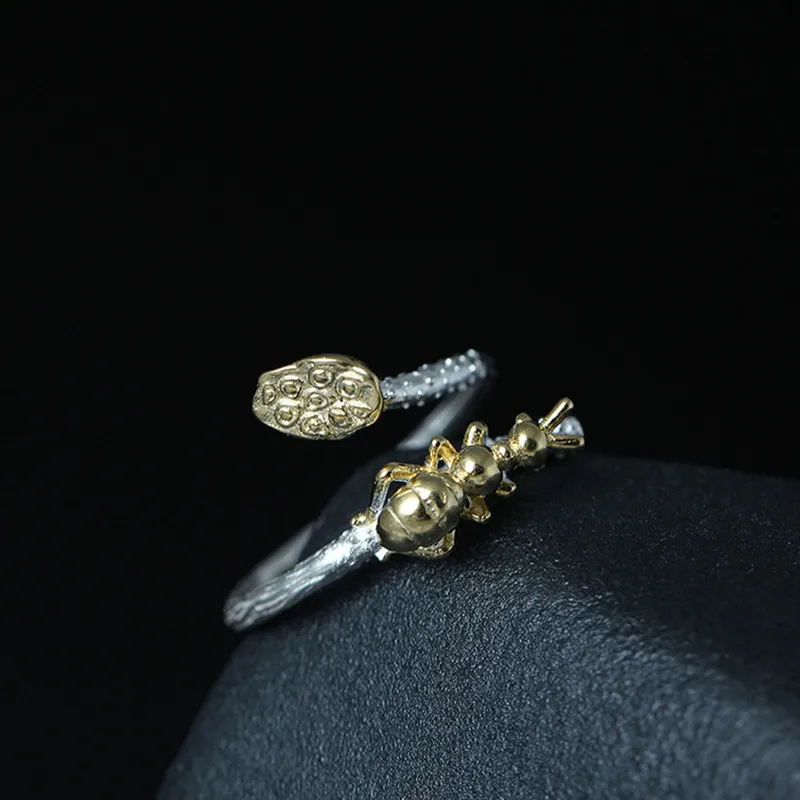 Женские кольца из 100% натурального серебра с неглицей открытые ручной работы в