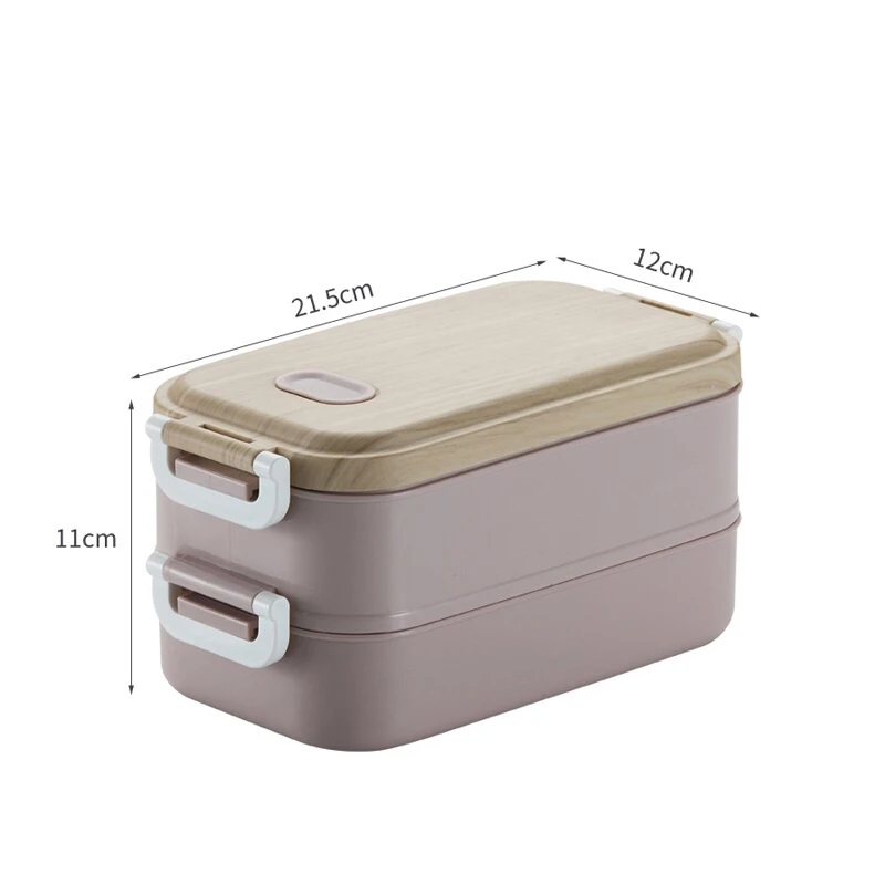 Double Layer Pink 2 слоя Ланч-бокс Bento box дерево нержавеющая сталь контейнер для хранения еды для детей Ланчбокс портативный - Цвет: Double Layer Pink