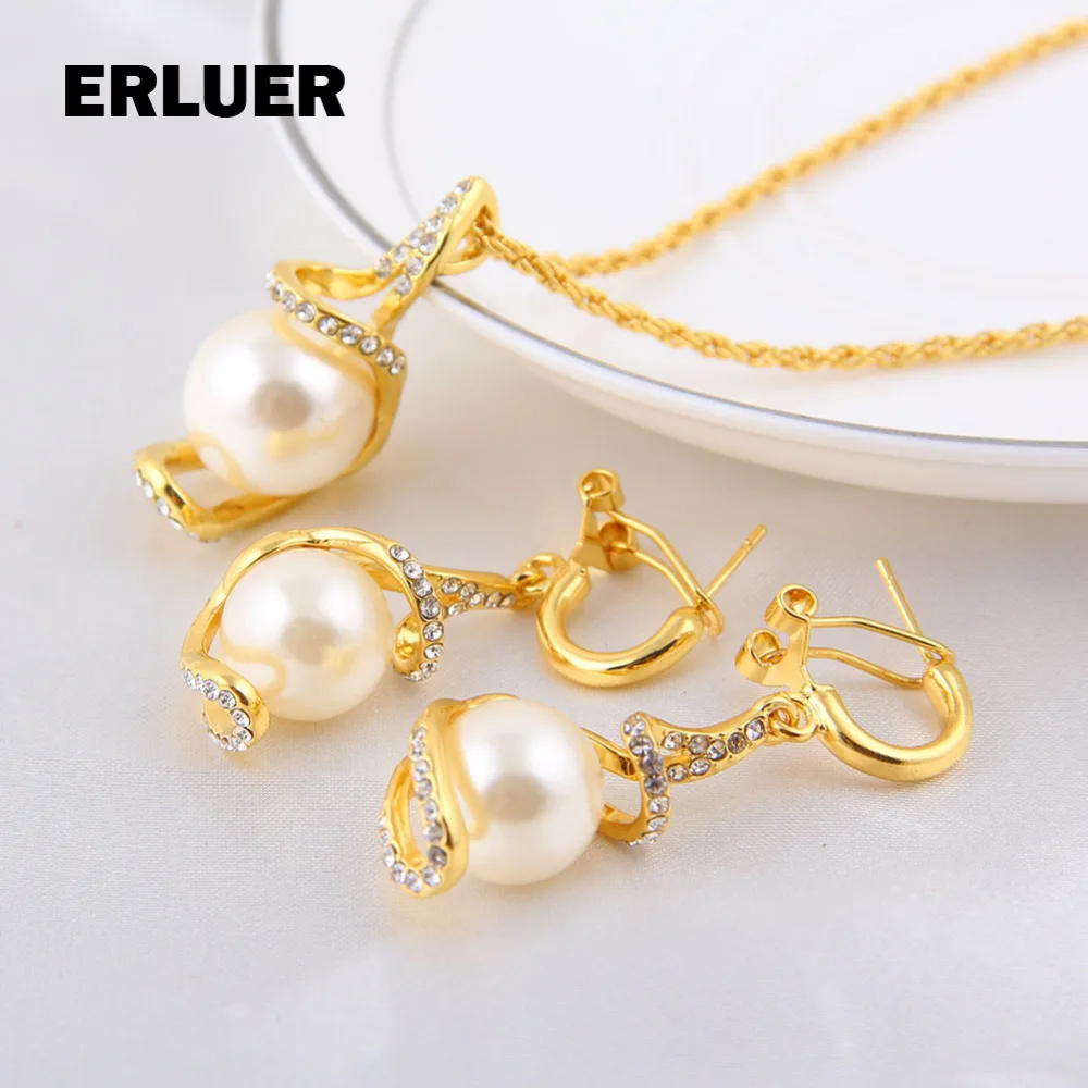 Ювелирные наборы с имитацией жемчуга для женщин и девочек Дубай золотой цвет