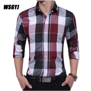 Новинка 2017, высокое качество, мужские дизайнерские Клетчатые Рубашки, Топы, повседневные тонкие длинные рубашки, размер M-XXXL, платье, рубашка