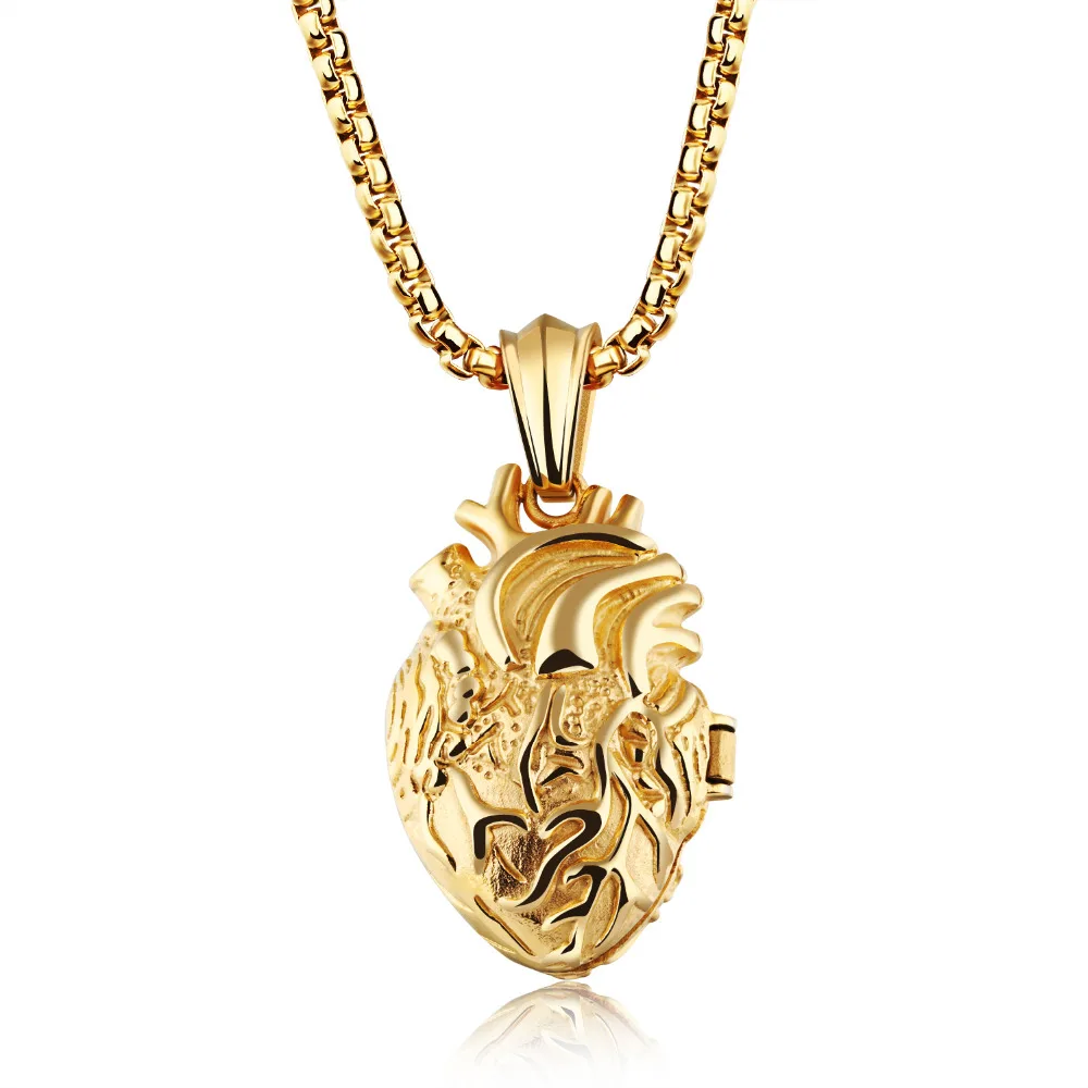 Gold plated Ожерелье с подвеской в виде сердца, мужские ювелирные изделия, мужские ювелирные изделия в стиле панк, ожерелье из нержавеющей стали, мужские украшения, брендовый модный подарок - Окраска металла: Gold plated
