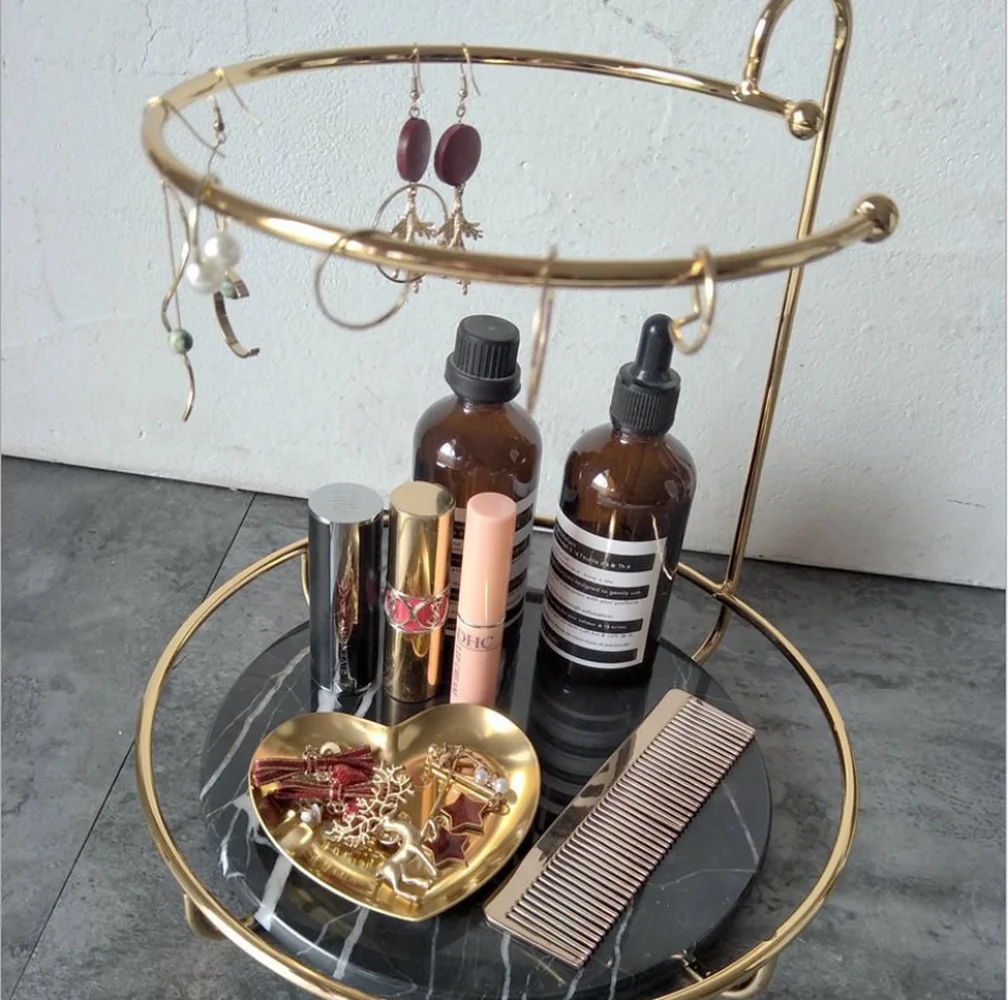 Креативный мраморный поднос, железный+ Мраморный поднос для хранения, настольный декор, косметика, подносы для хранения ювелирных изделий для домашнего хранения