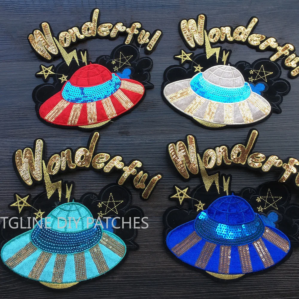 Красочные большие шапки для вышивания нашивки с блестками одежды модные сделай
