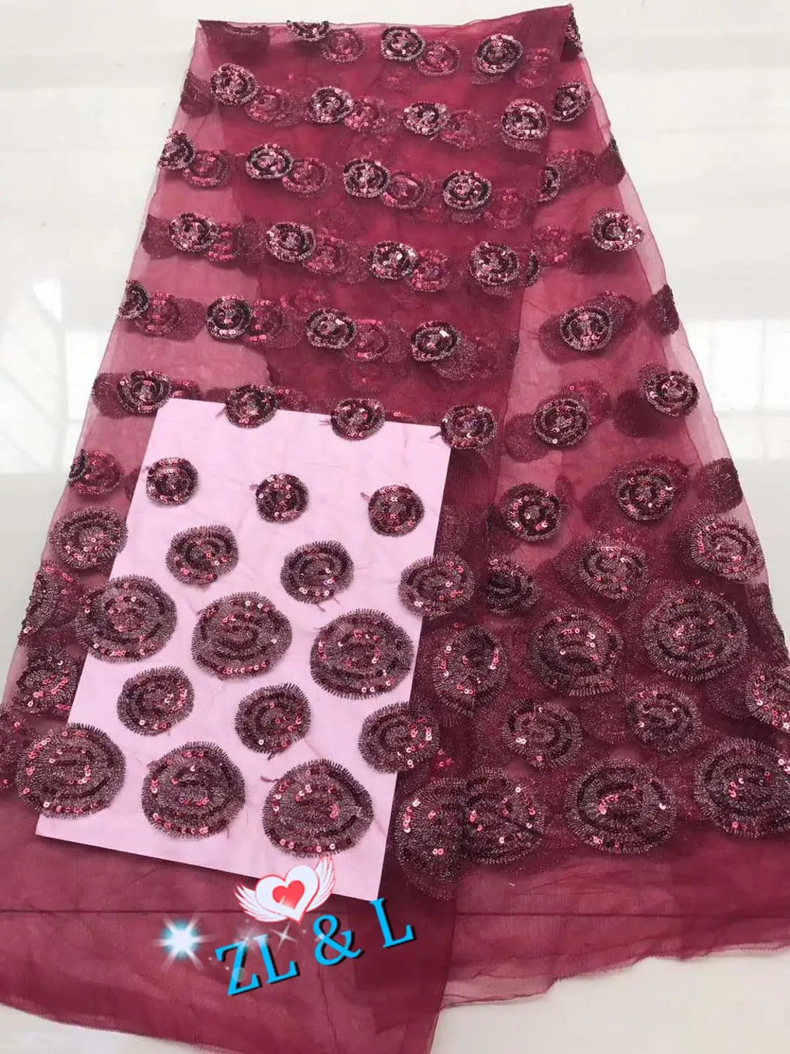 5 ярдов цветная вышивка с блестками большая Цветочная отделка нигерийская