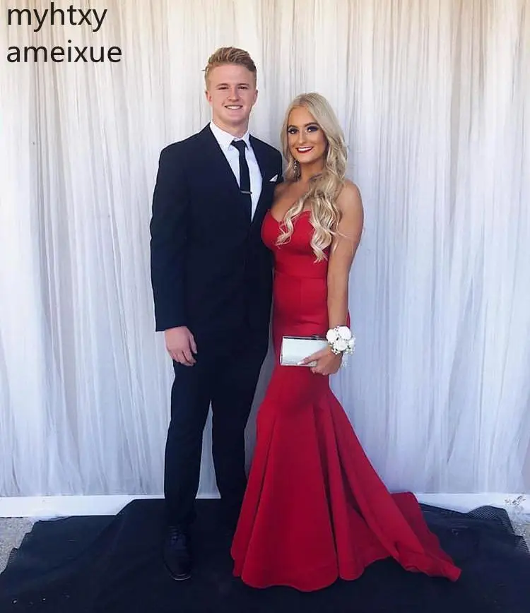 Sexy 2021 Red Cheap Mermaid Custom Evening Dresses Sweetheart Zipper Back Satin Long Gowns Vestido De Noche Simple Prom | Свадьбы и
