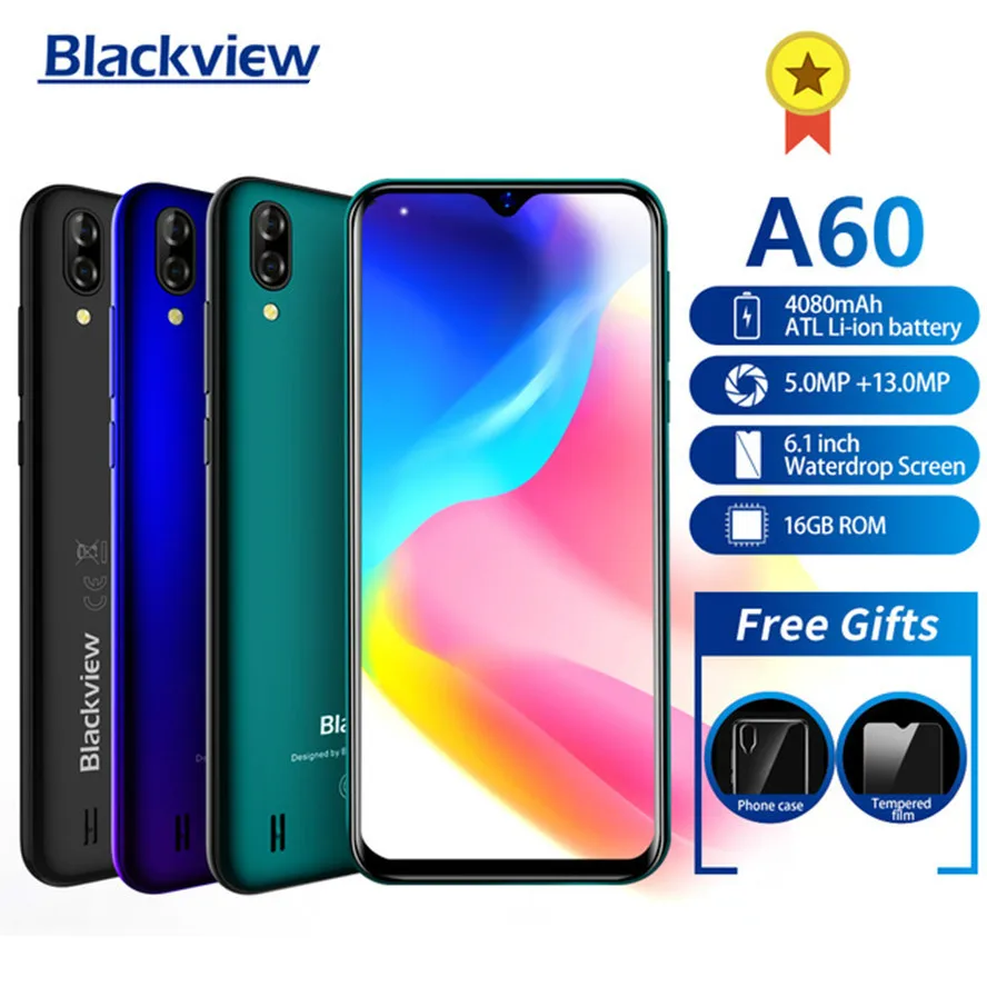 Смартфон Blackview A60 4080 мАч Android 8 1 двойная камера 13 МП четырёхъядерный процессор MT6580A