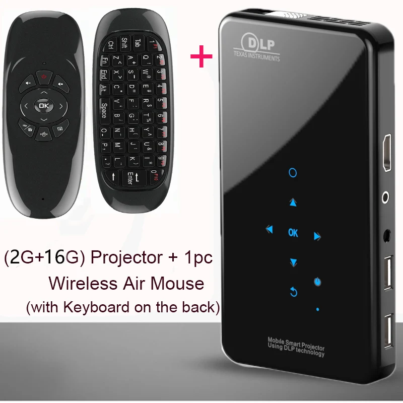 2G 16G AirMouse SmartIdea X2 Android 7,1 мини-проектор для телефона 200 люмен 5G wifi bluetooth Батарея для 3 часов воспроизведения сенсорных клавиш HDMI in 1080P проектор - Цвет: 2G 16G AirMouse