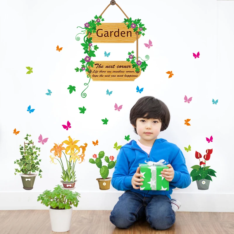

SK7066 Pot Plant flowers DIY Wall Sticker Living room Nursery Sofa Background Wall Mural Art Removable Poster
