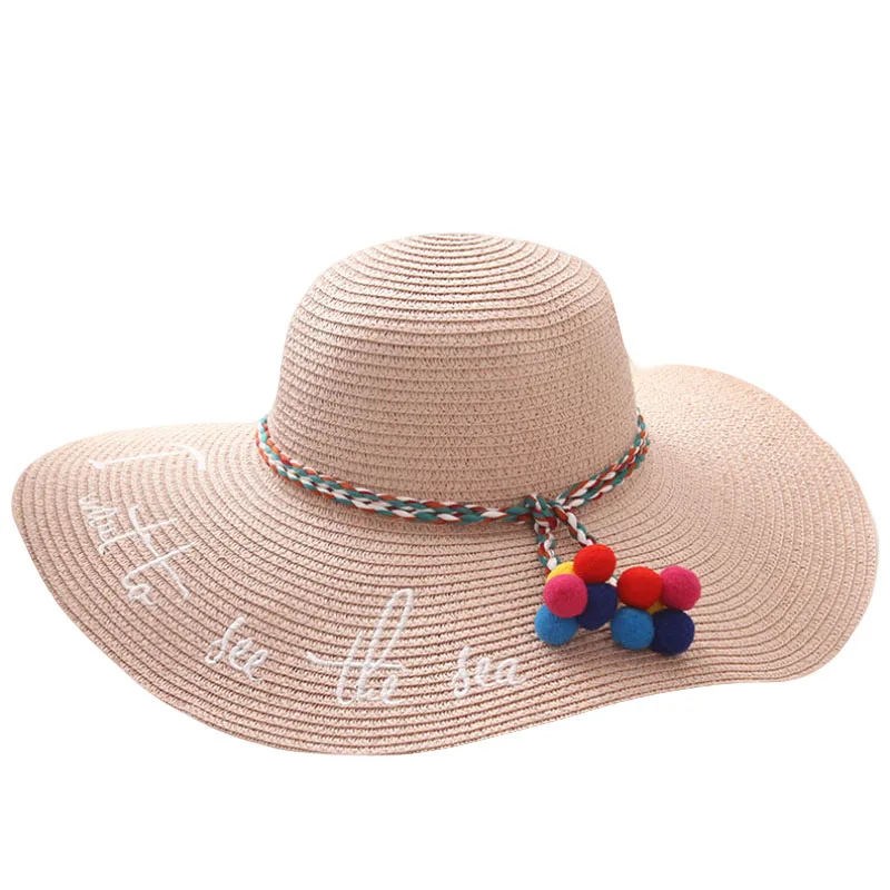 

HANGYUNXUANHAO Women Sun Hat Summer Beach Straw Hat Female letter Sombrero Sun Visor Wide Brim Hat Lady Foldable Chapeau Femme