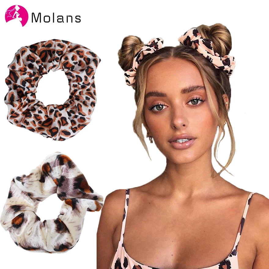Molans 2 шт./компл. с леопардовым принтом для девочек; резинка для волос, обтянутая тканью; полос однотонное атласное платье хвост держатель полосы тигра под змеиную кожу; замшевые Scrunchies