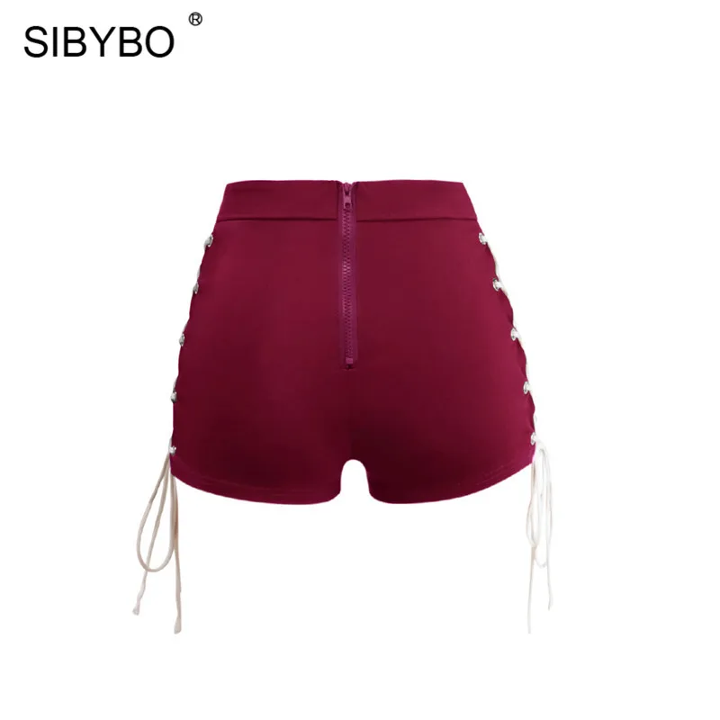 Sibybo, сексуальные женские шорты на шнуровке с высокой талией, женские обтягивающие летние пляжные повседневные шорты