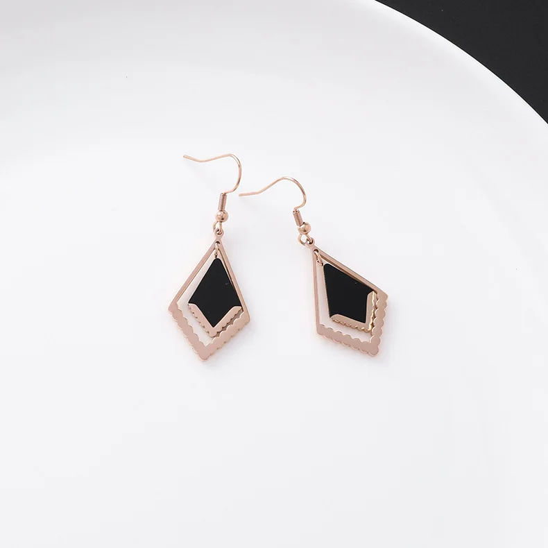 New Listing Geometric Titanium Steel long Tassel Girl Earrings gold Stainless Steel Triangle leaf Girl Black Jewelry Earrings 1