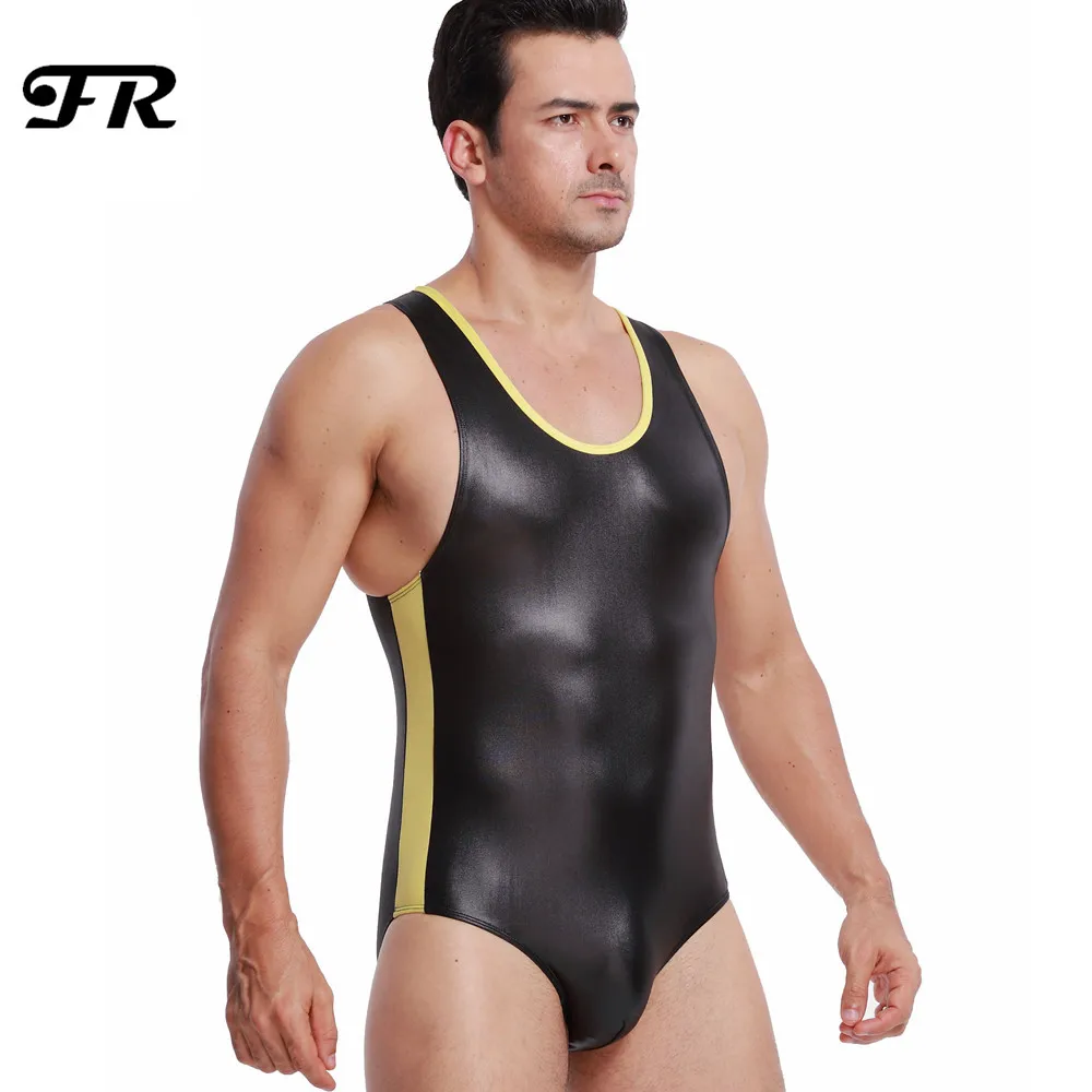 Мужское эластичное боди FR из искусственной кожи Мужская майка мужское нижнее