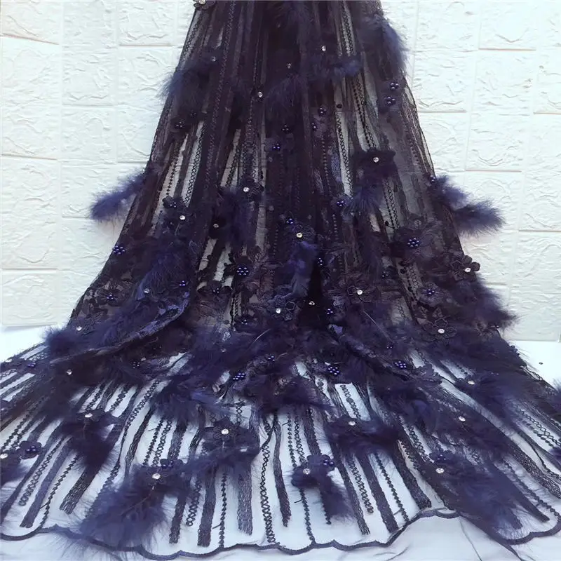Fashion Feather Design Beaded African French Lace Fabric High Quality Tulle for Wedding | Дом и сад