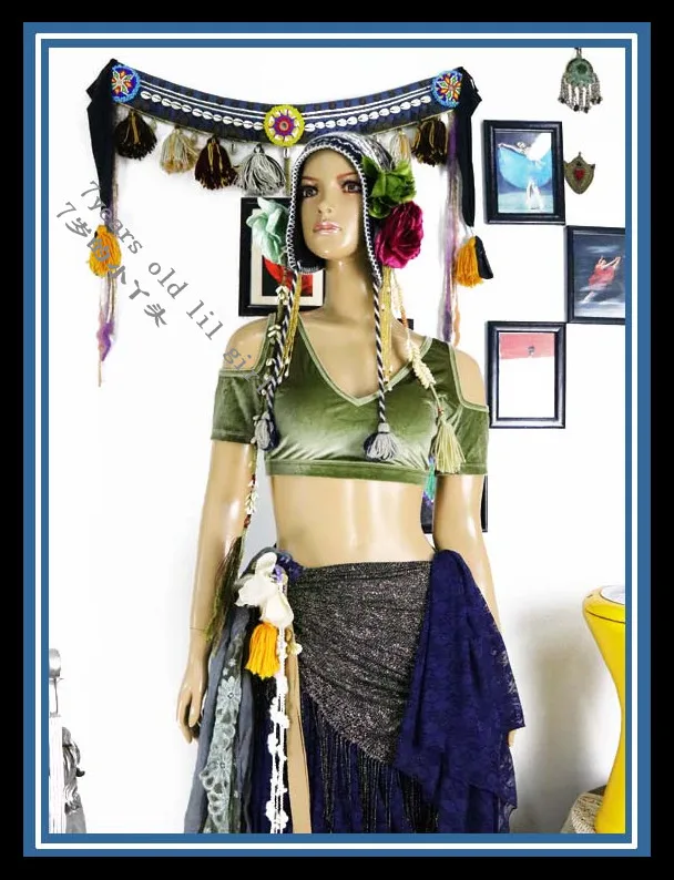 

Velvet Fat Chance Tribal Choli belly dance costume drop short sleeve top tribal FFB75