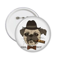 5pcs cool guy british style gentle smoke dog with hat and cigarette animal round pin badge clothing patche kid gift brooche