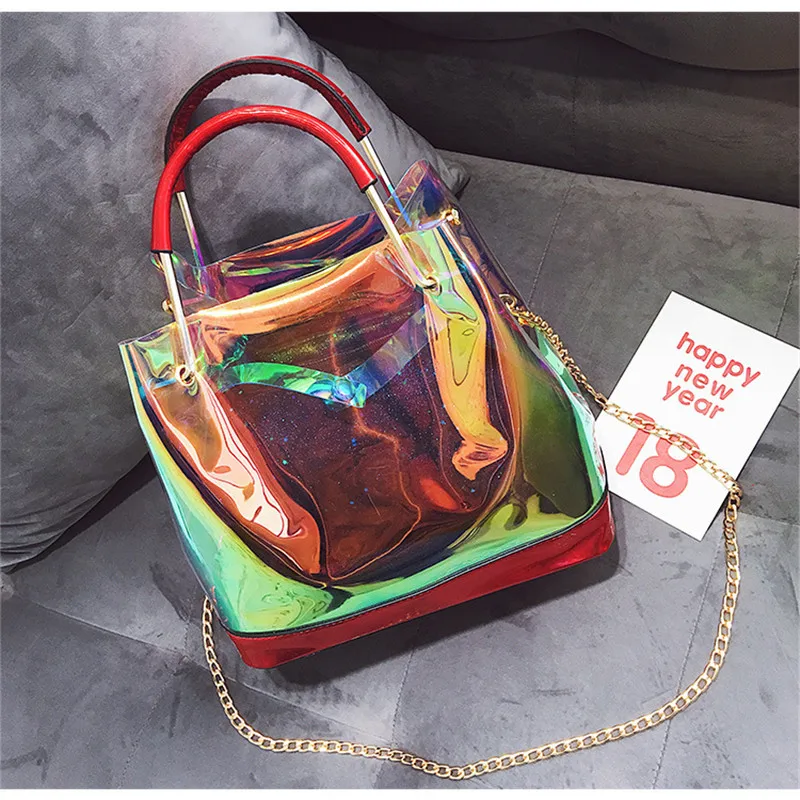 Прозрачная лазерная сумка Женская Повседневная Сумка тоут через плечо сумки