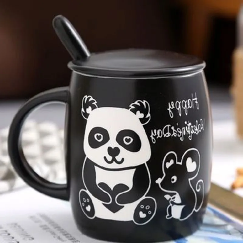 420 мл панда кружки с крышкой ложки Kawaii мультфильм керамическая чашка бутылки для