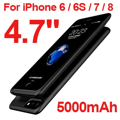 Умный чехол для зарядного устройства 2500 мАч/5000 мАч для iPhone 6, 6 S, 7, 8, внешний аккумулятор, чехол, внешний аккумулятор, аккумулятор, чехол для зарядки - Цвет: 5000mAh black