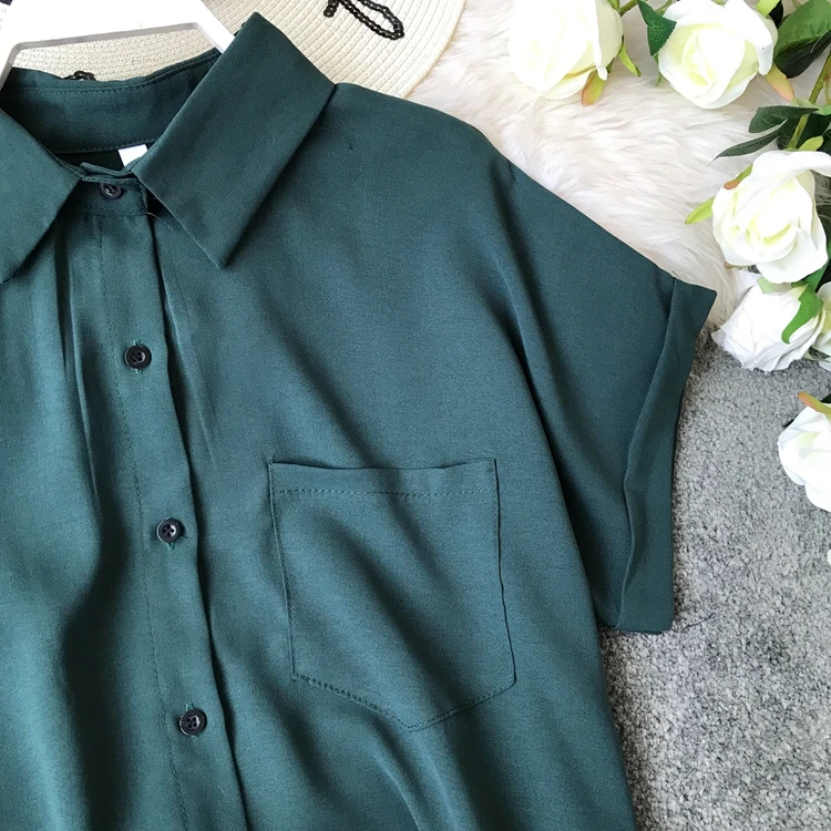 ALPHALMODA, повседневные рубашки с коротким рукавом+ шорты, женские комплекты из 2 предметов, однобортная блузка с карманами+ шорты с поясом, летние комплекты