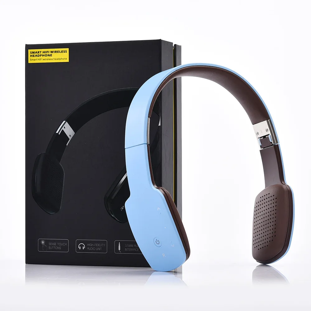 Беспроводные Bluetooth 4,1 стерео наушники, спортивные наушники, складные HIFI музыкальные наушники с микрофоном - Цвет: Blue with box