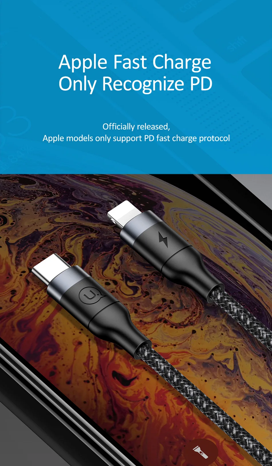 USAMS PD USB C для освещения кабель для быстрой зарядки для iPhone XS type C для iPhone X шнур для зарядки и передачи данных USB C для iPhone кабель AF
