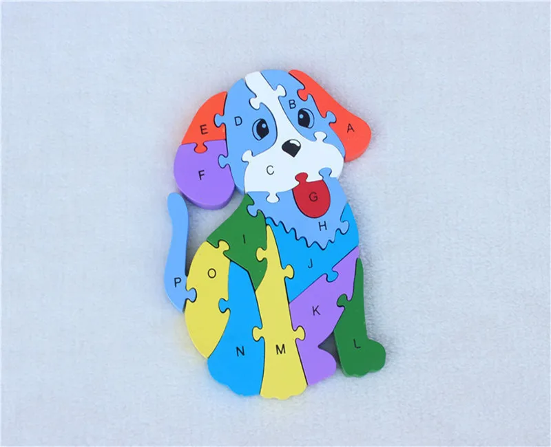 Новая деревянная детская игрушка животное собака 26 Английский паззл с буквами
