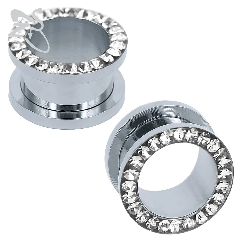 silver white CZ кристалл классическая Ушная шина 2 цвета 316L серьги из нержавеющей стали пирсинг свежий ушной Туннель Носилки тела пирсинг ювелирные изделия - Окраска металла: silver white