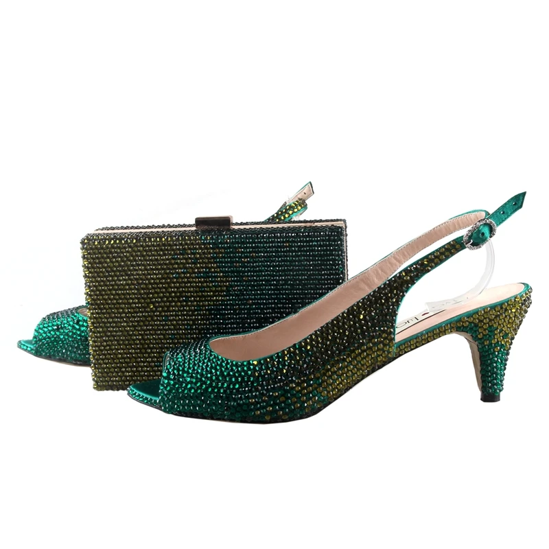 BS013 ручной работы персиковый хрусталь итальянский комплект из туфель и сумочки