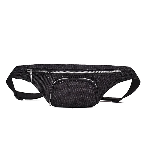 black bag JIEROTYX модная поясная сумка для женщин, поясная сумка, повседневная черная кожаная сумка с пайетками на цепочке, кошелек на молнии, дорожная нагрудная сумка, высокое качество - Цвет: black bag